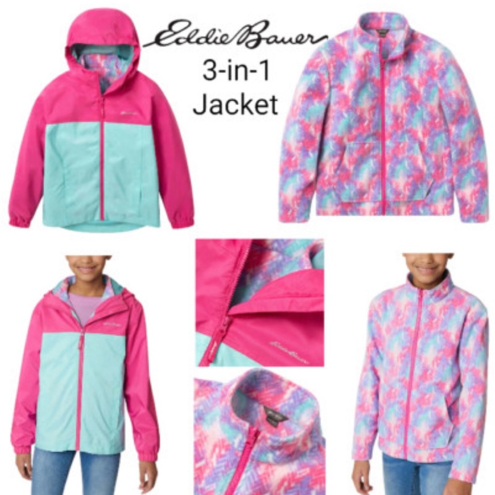 Eddie Bauer Kids Pink and Teal 3-in-1 Jacket Size Large NWT
